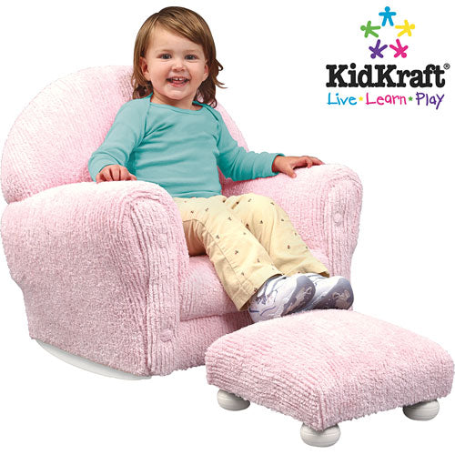 Pink Chenille Upholstered Rocker Ottoman