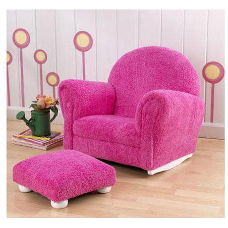 Bubble Gum Chenille Upholstered Rocker Ottoman