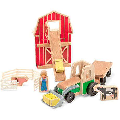 Whittle World-9-piece Wooden Farm  Tractor Set