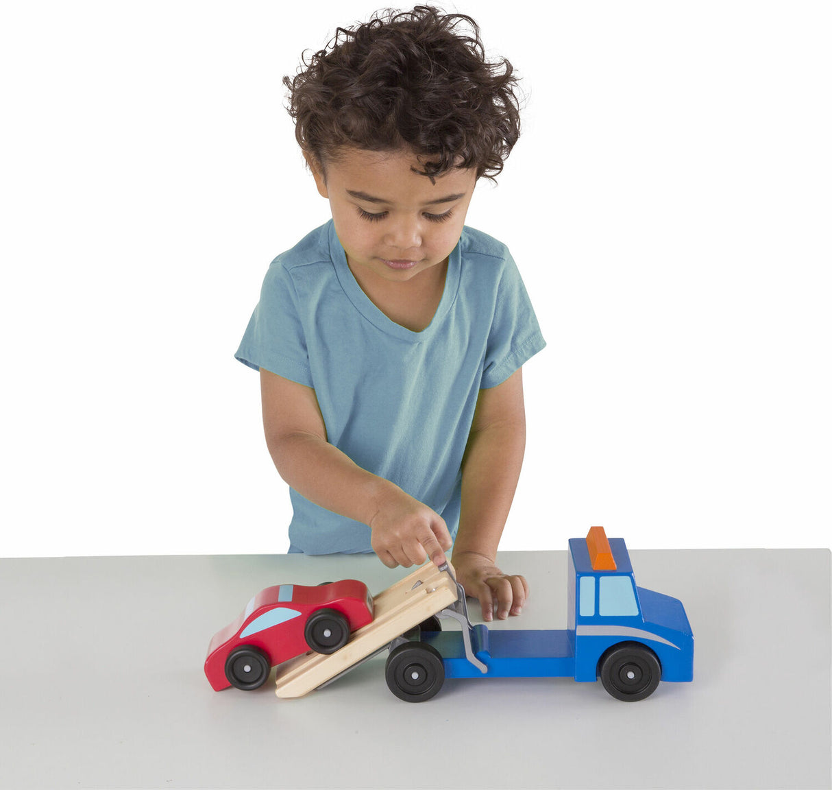 Flatbed Tow Truck Wooden Toy Set