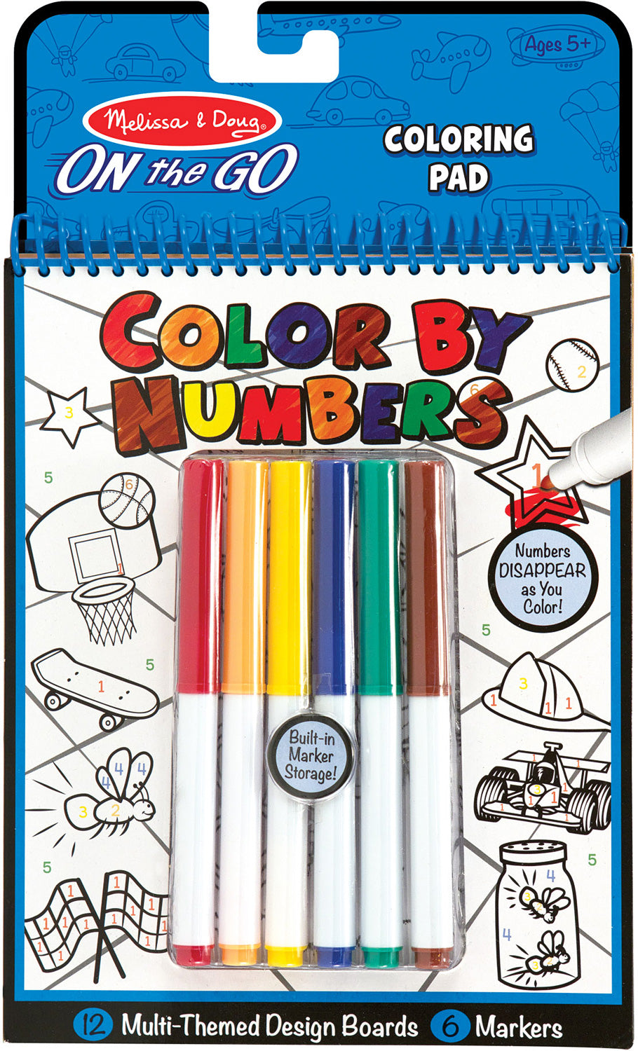 On the Go Color by Numbers Kids' Design Boards With 6 Markers - Playtime, Construction, Sports, and
