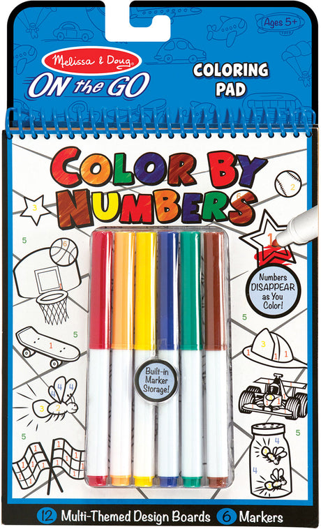 On the Go Color by Numbers Kids' Design Boards With 6 Markers - Playtime, Construction, Sports, and