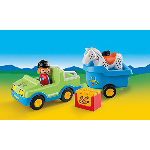 PLAYMOBIL Car with Horse Trailer Building Kit