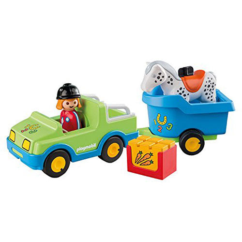 PLAYMOBIL Car with Horse Trailer Building Kit
