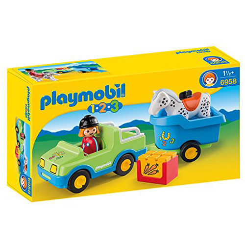 PLAYMOBIL Car with Horse Trailer Building Kit