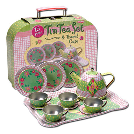 Childrens Tin Tea Set In Case