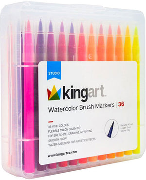KINGART™ Watercolor Brush Tip Markers, Set of 36