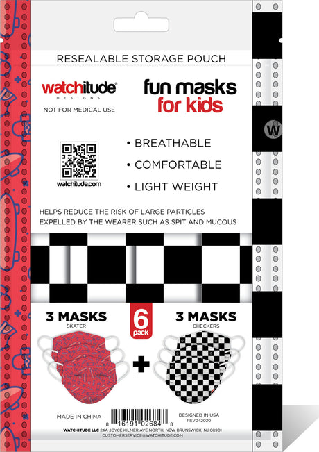 6 Pack Kids Masks  - Skater + Checkers