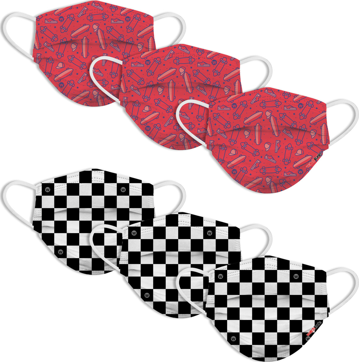 6 Pack Kids Masks  - Skater + Checkers