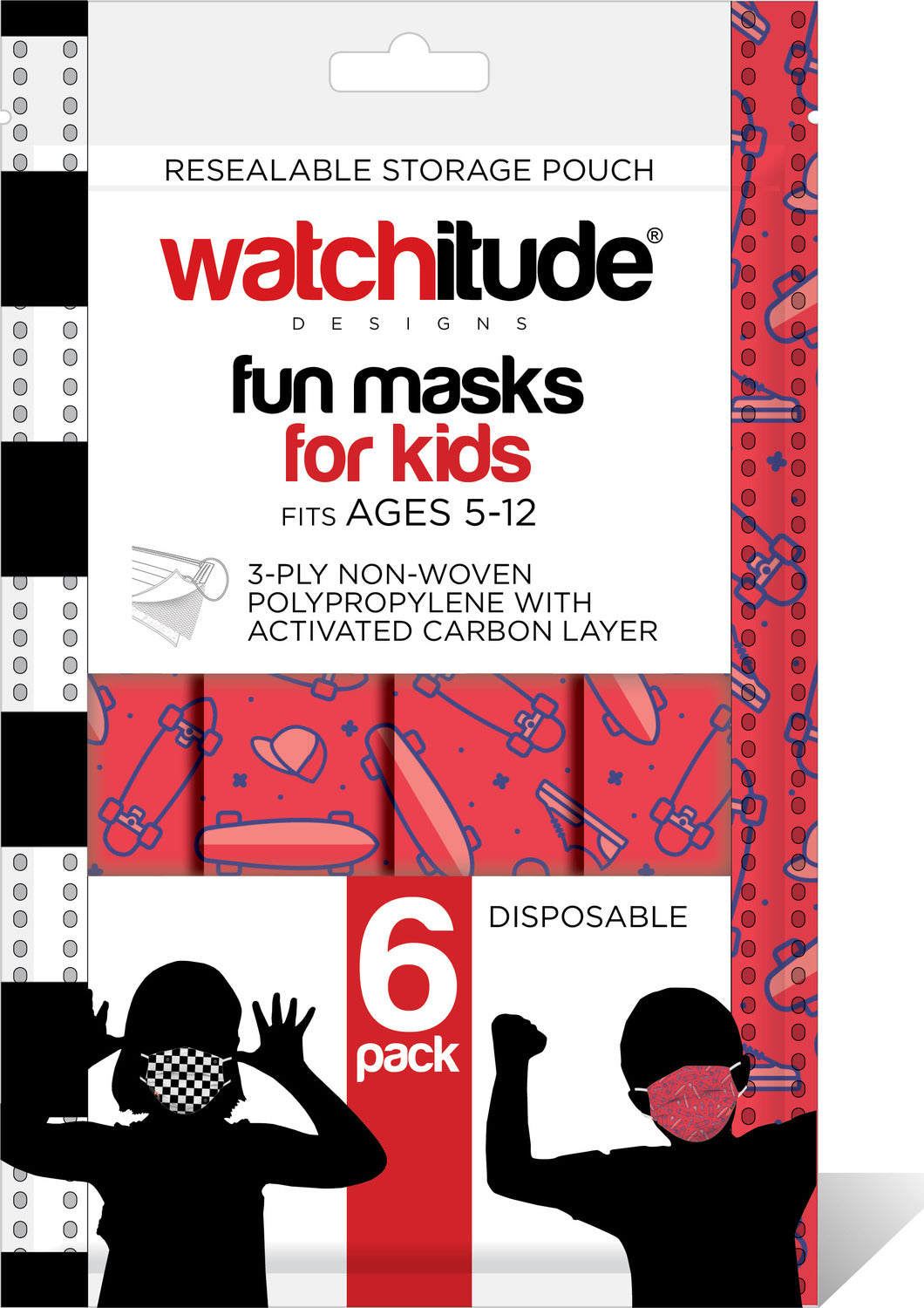 6 Pack Kids Masks  - Skater + Checkers