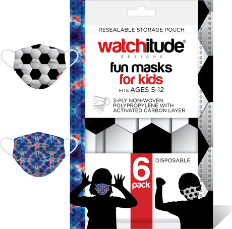6 Pack Kids Masks  - Soccer + Blue Tye Die
