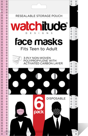 6 Pack Adult Masks - Pink Ribbon + Polka Dots