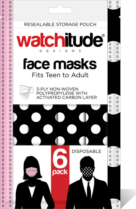 6 Pack Adult Masks - Pink Ribbon + Polka Dots