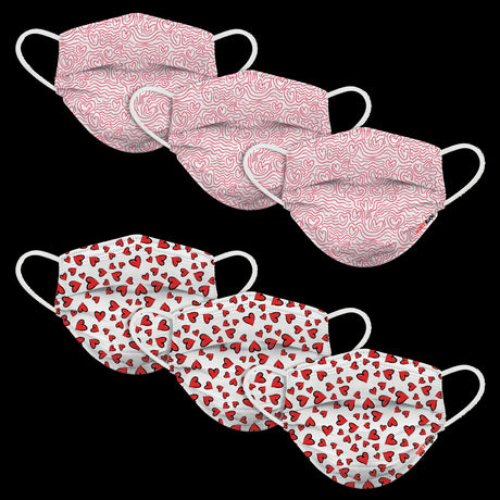 6 Pack Adult Masks  - Hearts + Maze