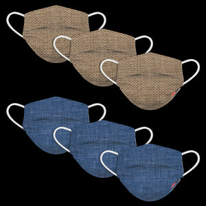 6 Pack Adult Masks - Burlap +  Blue Linen