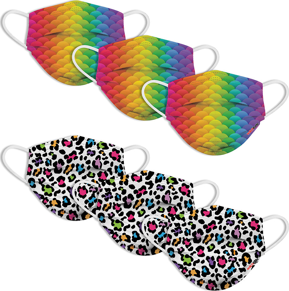 6 Pack Kids Mask - Leopard Camo + Rainbow Skin