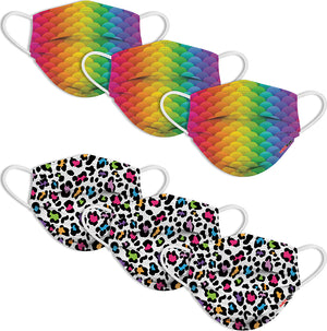 6 Pack Kids Mask - Leopard Camo + Rainbow Skin