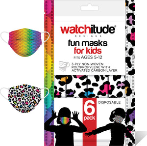 6 Pack Kids Mask - Leopard Camo + Rainbow Skin